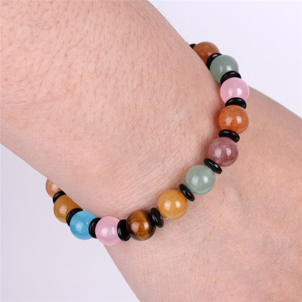

8mm colorful stone bracelet beads charm bracelet for women men stretch fashion jewelry, Black