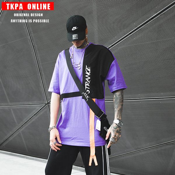 

tkpa 2020 spring and summer influx of brand men's t-shirt european and american high-energy arcade style stitching ribbon short-sleeved, White;black