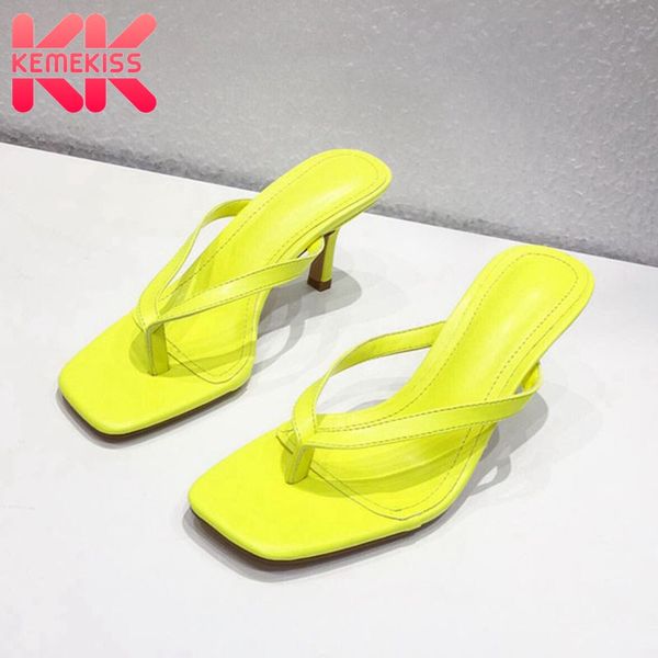 

kemekiss women shoes sandals fashion thin high heels flip flops female candy color ladies footwear summer shoes size 35-41, Black
