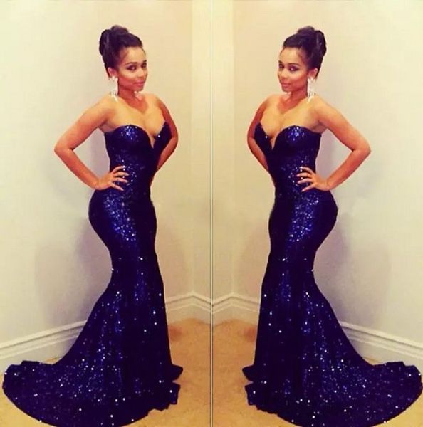 

2018 sparkly sequins mermaid evening dresses long sweetheart neckline trumpet gold red black royal blur prom dresses party wear, Black;red