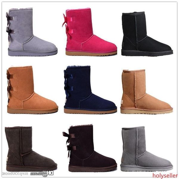 

2019 bow-knot wgg womens australia classic tall half boots bow women girl boots boot snow winter black blue ankle boots leather shoes 36-41