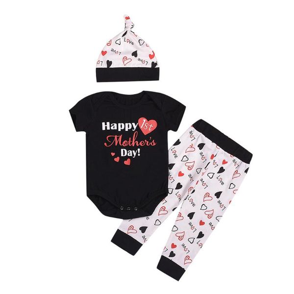 

happy mother days baby clothes 2020 new toddler kids mother's day letter printed romper+pants+hat outfit baby summer clothes, White