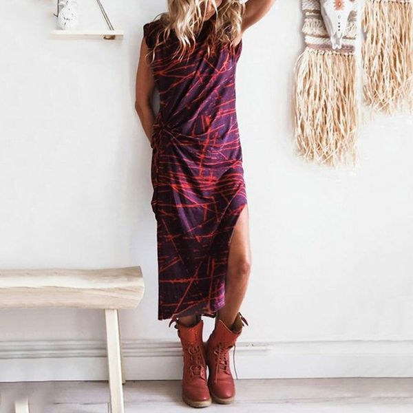 

платье женщин o-образным вырезом платья без рукавов ropa mujer bohemian печать вадим fold сыпучие платье драпированные mid-теленок vestidos, Black;pink