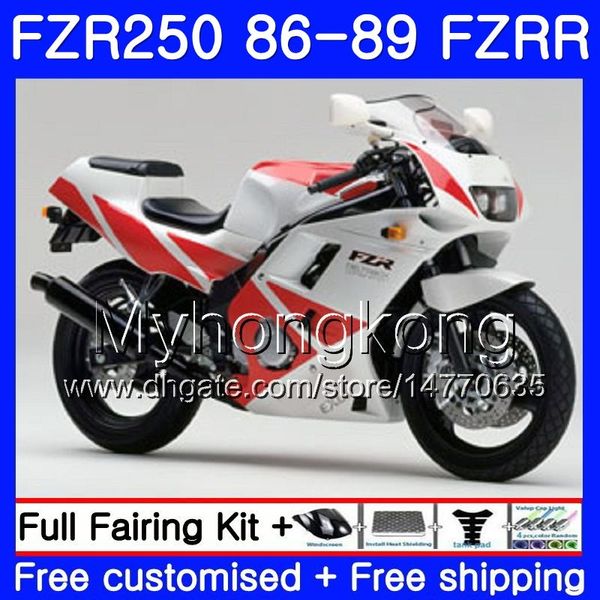 Corpo per YAMAHA FZRR FZR 250 FZR250 1986 1987 1988 1989 249HM.38 FZR250RR FZR-250 FZR 250R bianco rosso stock FZR250R 86 87 88 89 Kit carenatura