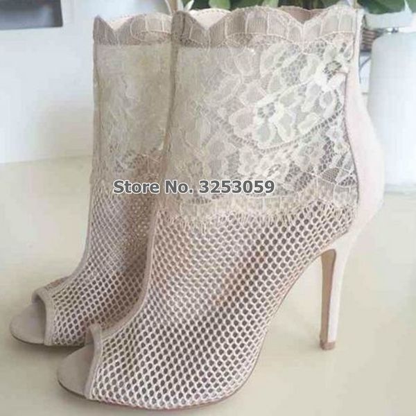 

women gorgeous white black red lace flowers dress boots stiletto heels wedding shoes open toe floral mesh ankle boots dropship