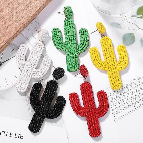 

new trendy fashion luxury designer exaggerated cute lovely beaded plant cactus pendant stud earrings for woman, Golden;silver