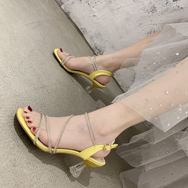 

crystal narrow band transparent heel sandals women shiny pvc open toe high heel sandals summer fashion clear shoes 2020, Black