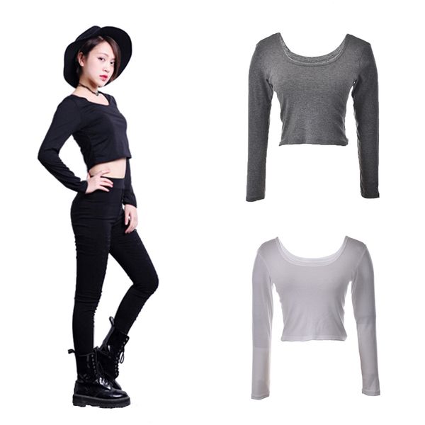

women shirts women fall fashion autumn crop ladies long sleeve t shirt basic stretch t shirts black grey white
