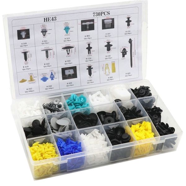 

730pcs kongyide auto fastener & clip car body plastic push pin rivet fasteners moulding clip assortments q7n9 for all car may31