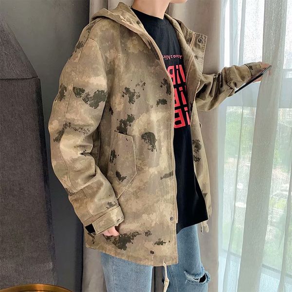

men camouflage coat mid-length 2019 autumn trend ins versatile casual spring and autumn tooling jacket men's, Black;brown