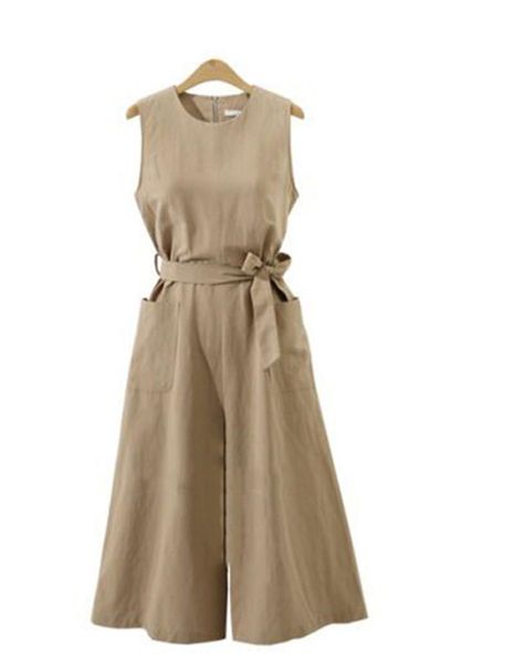 

casual loose plus size wide leg rompers elegant sleeveless women jumpsuits summer solid waist belt playsuits, Black;white