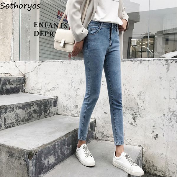 

jeans women slim all-match streetwear karajuku trousers all-match high waist womens korean style pockets elegant ladies lovely, Blue