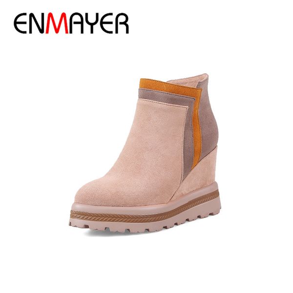 

enmayer winter warm woman's shoes hight increasing ankle boots ladies zip platform shoes snow boots dating outside cy086, Black