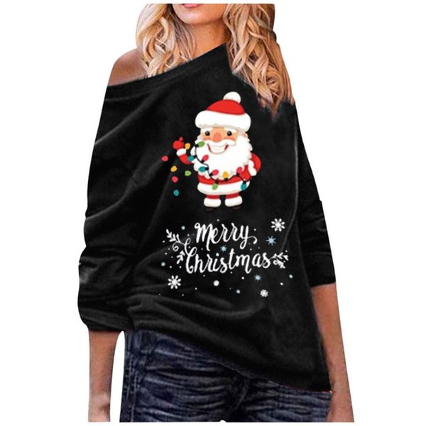 

christmas blouse women off shoulder loose casual oversized shirt sweater shirt, White