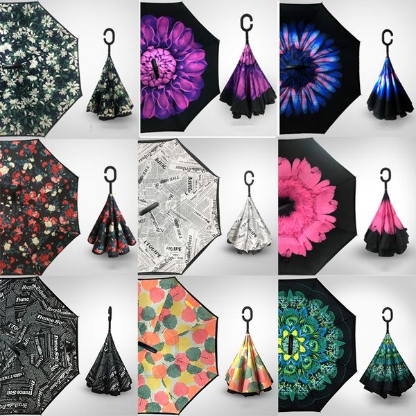 

inverted umbrellas with c handle double layer inside out windproof beach reverse folding sunny rainy umbrella dhl fa2060