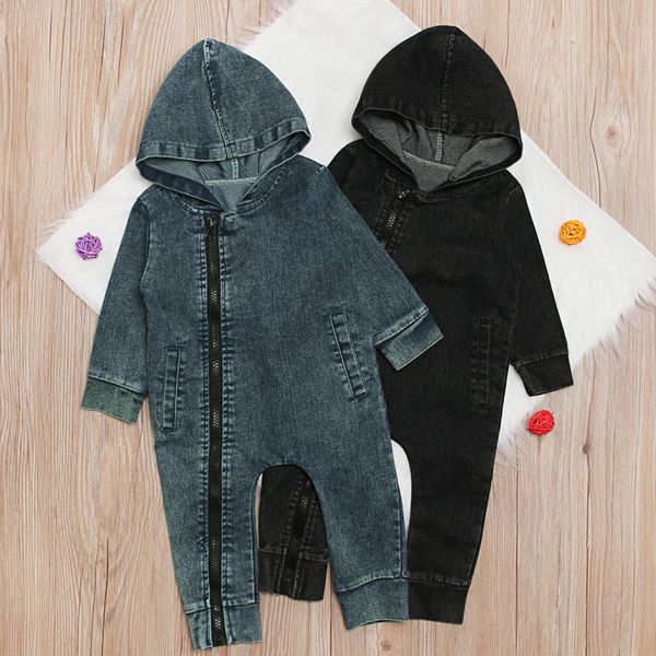 

мягкие детские denim ромпер новорожденные с капюшоном комбинезон девочка мальчика одежда ковбой ребенок молния комбинезон эпикировкой brief, Blue