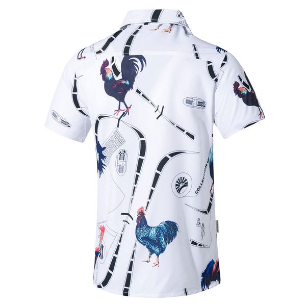 

green short-sleeved cock flamingo printed shirts polyester holiday fashion beach casual street shirts men, White;black
