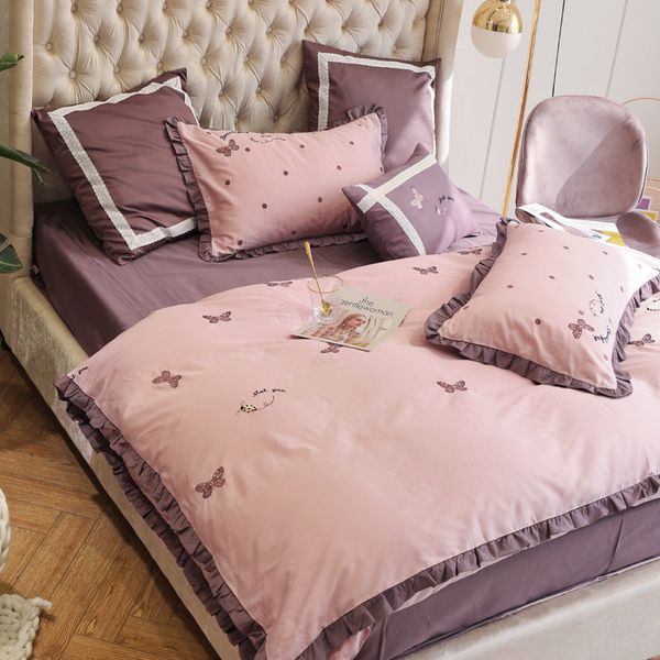 

bedding set 4-7pcs princess lovely lace 100% cotton troditional embroidery quilt cover fashionable bed article