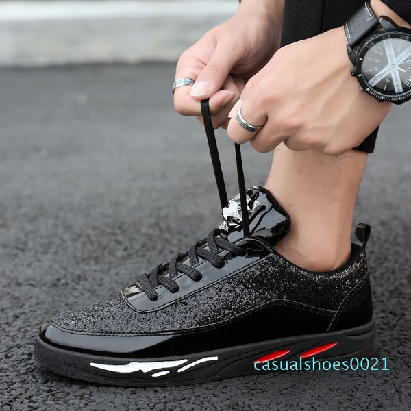 

new casual brand shoes for men designer male walking footwear comfortable flats casual mens shoes patent leather men flats c21, Black