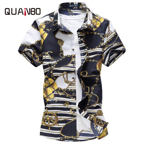 

quanbo brand clothing plus size -5xl 6xl 7xl mens floral shirt new summer casual shirts mens short sleeve print shirt camisa, White;black