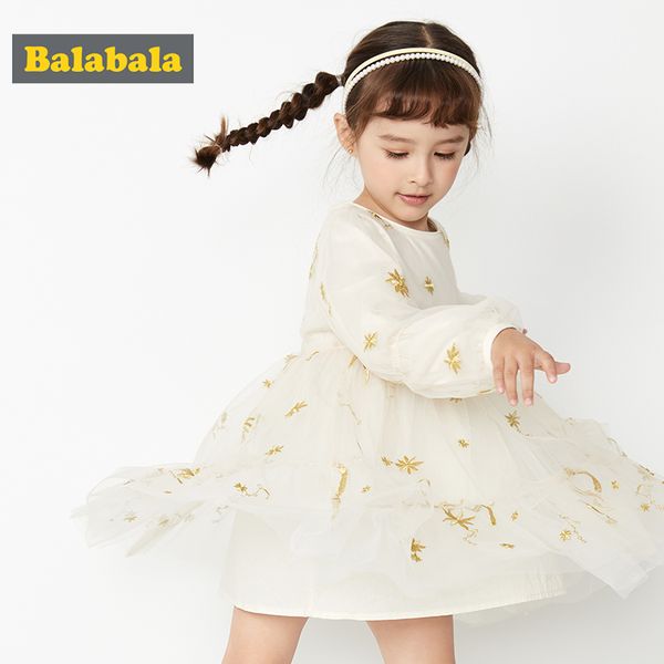 

balabala девочек юбке весной 2020 детей ребенка моды принцесса юбка детей длинным рукавом платье чистая девушка сладкий, Red;yellow