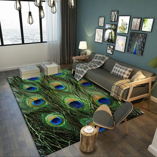 

nordic style carpets 3d peacock print thicken carpet for living room bedside bedroom feather rug household flannel mat/rugs