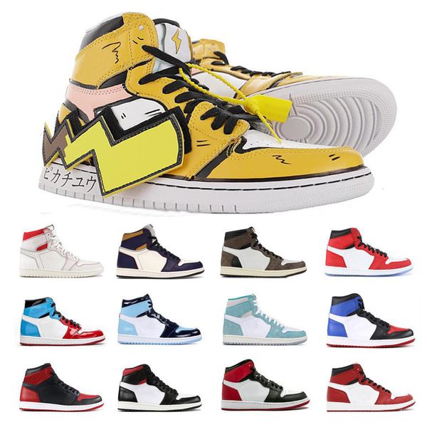 

1 mid diy pikachu fragment design og chicago travis basketball shoes men women 1s 3 unc black toe banned sneakers size 36-45