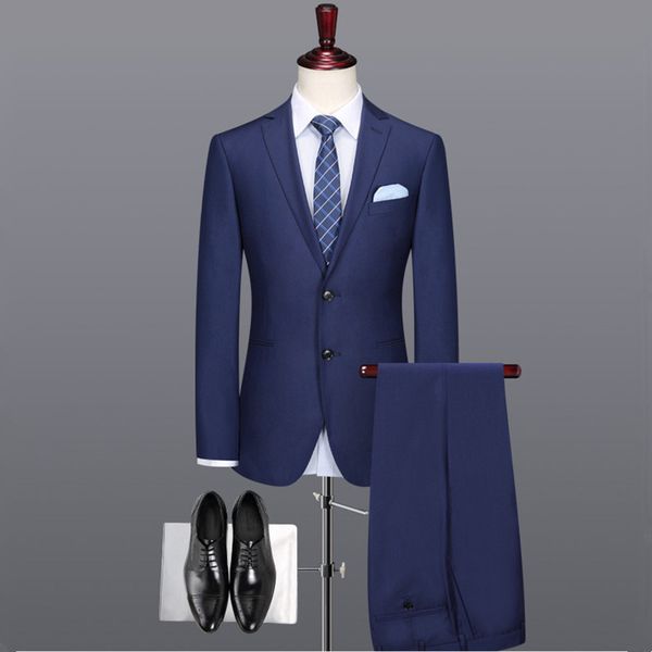 

men's suits & blazers suit set blue single-breasted 2-piece blazer with pants wedding banquet dress custom made, White;black