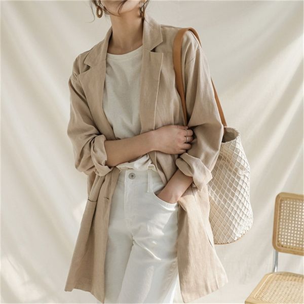 

mazefeng new 2020 summer women's blazers casual loose jacket one button notched cotton and linen vintage pockets -xxl, White;black