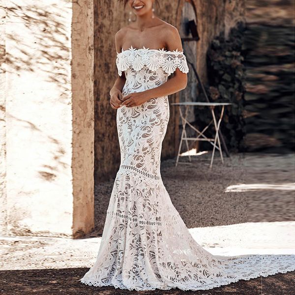 

ladies dress white lace off shoulder mermaid dress elegant evening party white summer slim long bodycon women dresses, Black;gray