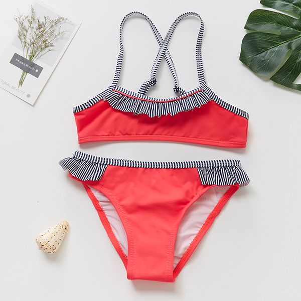 

2019 girls swimsuit two piece children's swimwear 2~14year girls swimwear two pieces kids bathing suit biquini infantil-st139