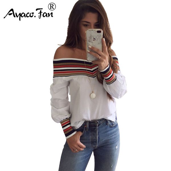 

casual harajuku blouses women spring summer new off shoulder slash neck patchwork oversized shirt lady camiseta mujer, Black
