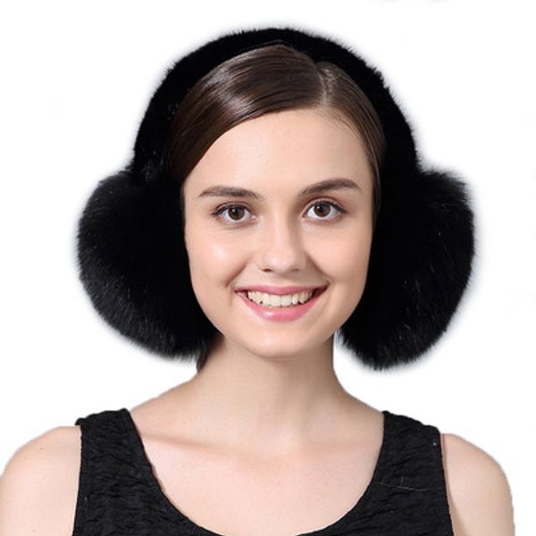 

woman fashional real genuine fox fur earmuff winter warm earmuff, Blue;gray