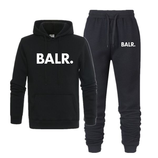 

new two pieces set fashion hooded sweatshirt balr men's sportswear hoodie autumn men's brand clothes hoodie + pants sets, Black