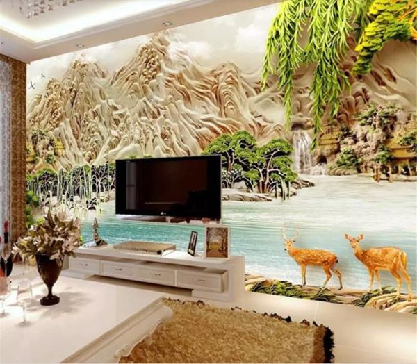 

новый фучунь гора резиденция рисунок трехмерный декоративный фон стены животных обои