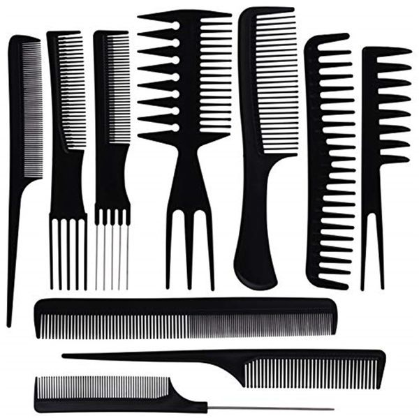 10pcs / Set Professional Hair Comb Escova Salon Barber Anti estática Grosseiro Ajuste fino dentada cauda Hairbrush Cabeleireiros Combs Hair Care Styling Too