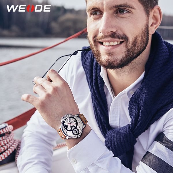 

weide man luxury sports pu leather strap band japan quartz movement analog clock hours wrist watches relogio masculino, Slivery;brown