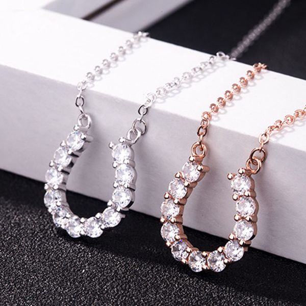 

new 2019 jewelry s925 sterling silver horseshoe necklace micro-embedded clavicle chain korean letter necklace stainless steel