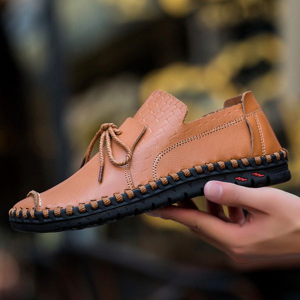 

men genuine leather casual shoes loafers men shoes quality comfort soft flats tide moccasins big size38~56sneakers, Black