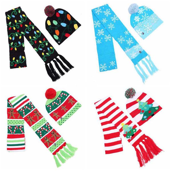 

kids led christmas knitted hat scarf santa claus snowman reindeer elk festivals hats xmas party gifts cap an2571