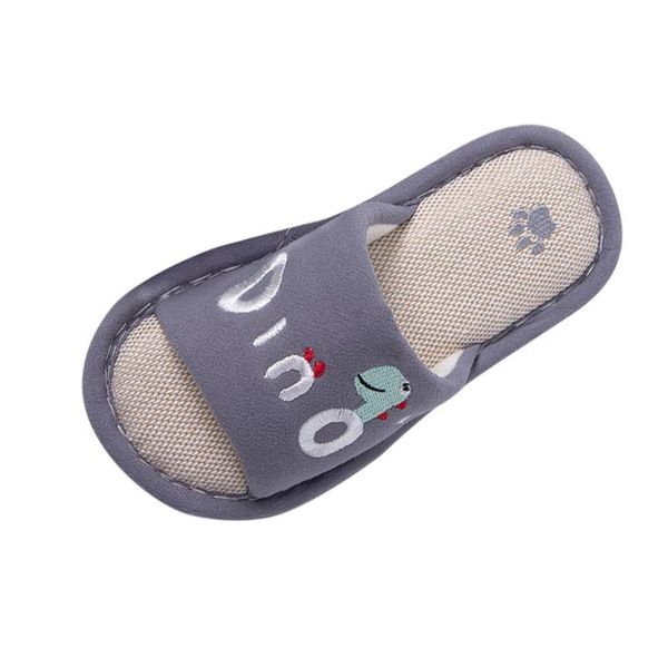 

kancoold children boys and girls cartoon dinosaur alphabet asymmetric pattern footprints printed linen soft bottom slippers, Black