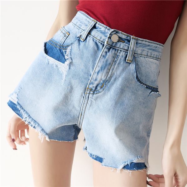 

innasofan denim shorts women's flight trendy chic shorts with holes and pockets, White;black