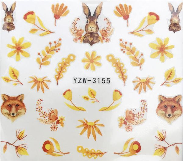 

2019 new arrivial yellow fox / flower water decal animal / flamingo / flower 3d manicure sticker nail water sticker, Black