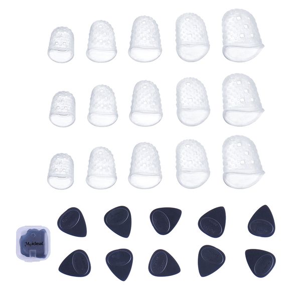

15pcs guitar finger plectrums in 5 sizes +10x guitar plectrums with plastic box