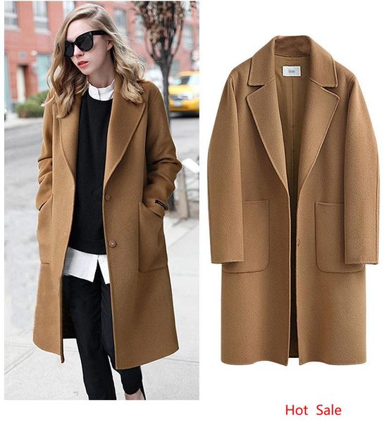 

plus size 5xl women wool blends streetwear fashion loose coats wide-waisted ladies long coats pocket design outerwear, Black