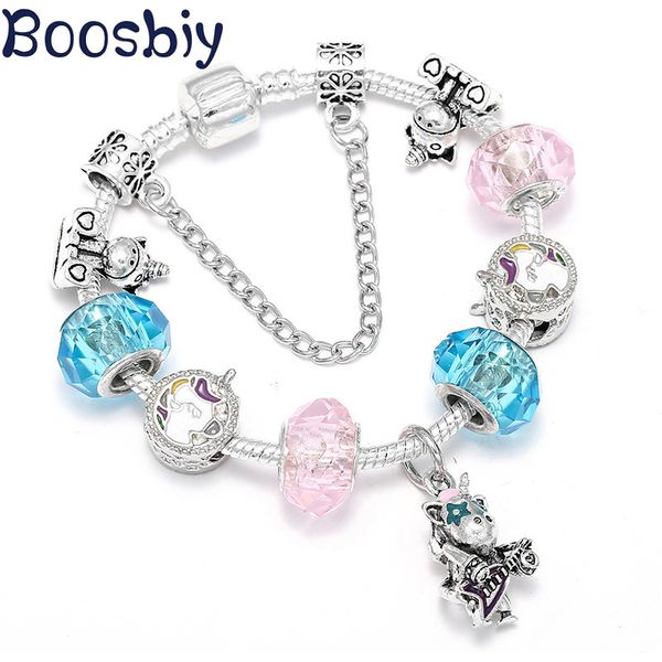 

boosbiy высокого качества diy симпатичные единорог браслет fit европейских брендов браслеты шарма для женщин cartoon подарка ювелирных издел, Golden;silver