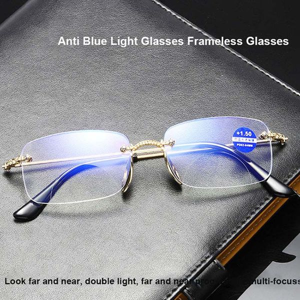 

computer rimless reading glasses men women blue light blocking bifocal readers lightweight eyewear +1.5 magnification fashion, White;black