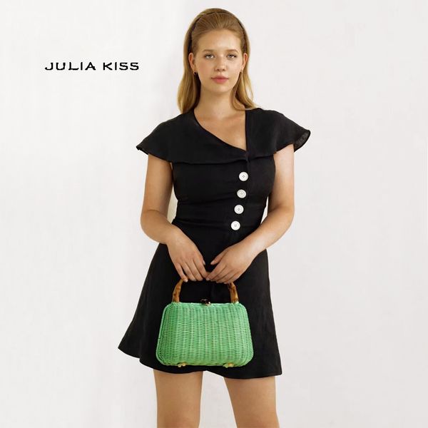 

women faux-buttons cotton & linen mini dress, Black;gray