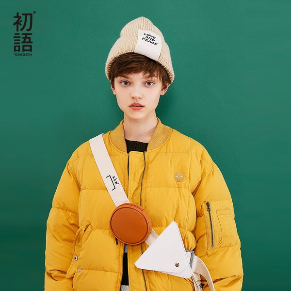 

toyouth down coats 2019 winter women embroidery bf style bright color thickening loose stand collar jacket outwear, Black