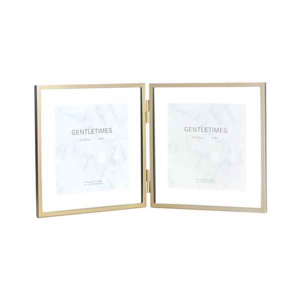 Doppelt gefalteter schwebender Rahmen für Bilderblätter, Gold-Silber-Metall-Pressglas-Fotorahmen, Hochzeitsdekoration, vertikal, 4 x 4, 4 x 6, 5 x 7